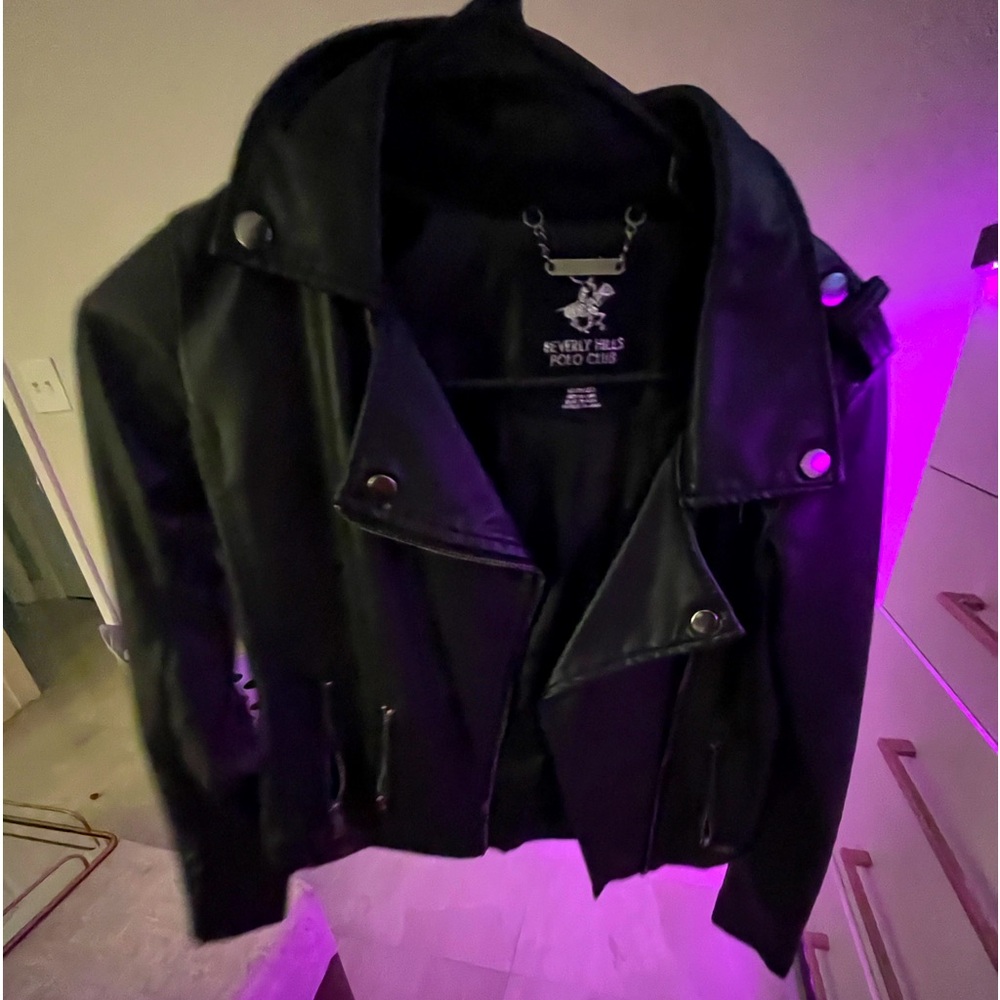 Black leather jacket, kids 10/12, Black